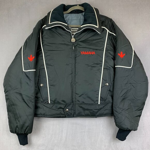 Vintage Yamaha Mens Snowmobile Jacket Medium Black Full Zip Insulated 70s-80s - Picture 1 of 12